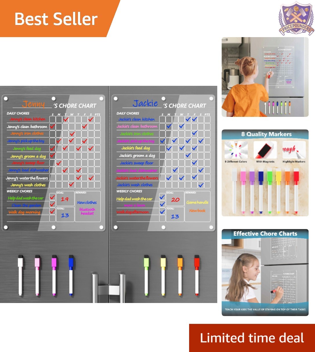 Acrylic Chore Chart 15×11 Magnetic Weekly Dry Erase Board for Kids Home Use