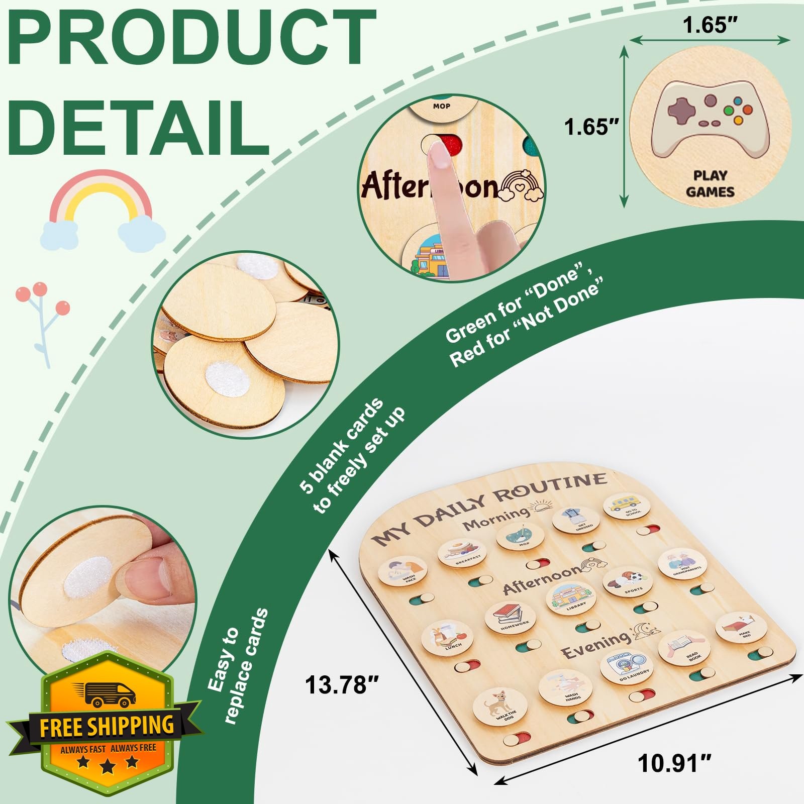 CQNET Wooden Chore Chart Kids Routine Board