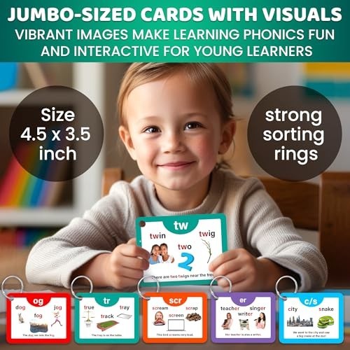 Phonics Flash Cards for Kids 4-8 – 260 Games for Reading & Phonemic Awareness