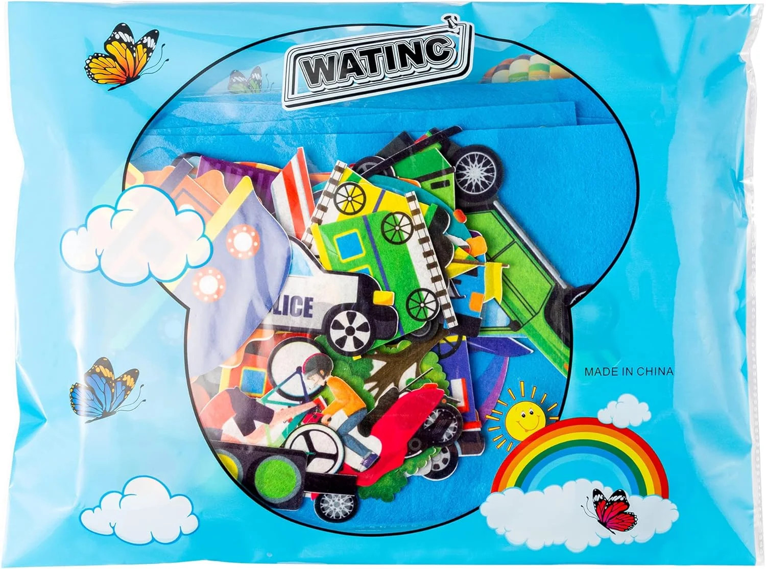 WATINC Transportation Felt Board Story Set – 35Pcs 3.5Ft Preschool Flannel Cars