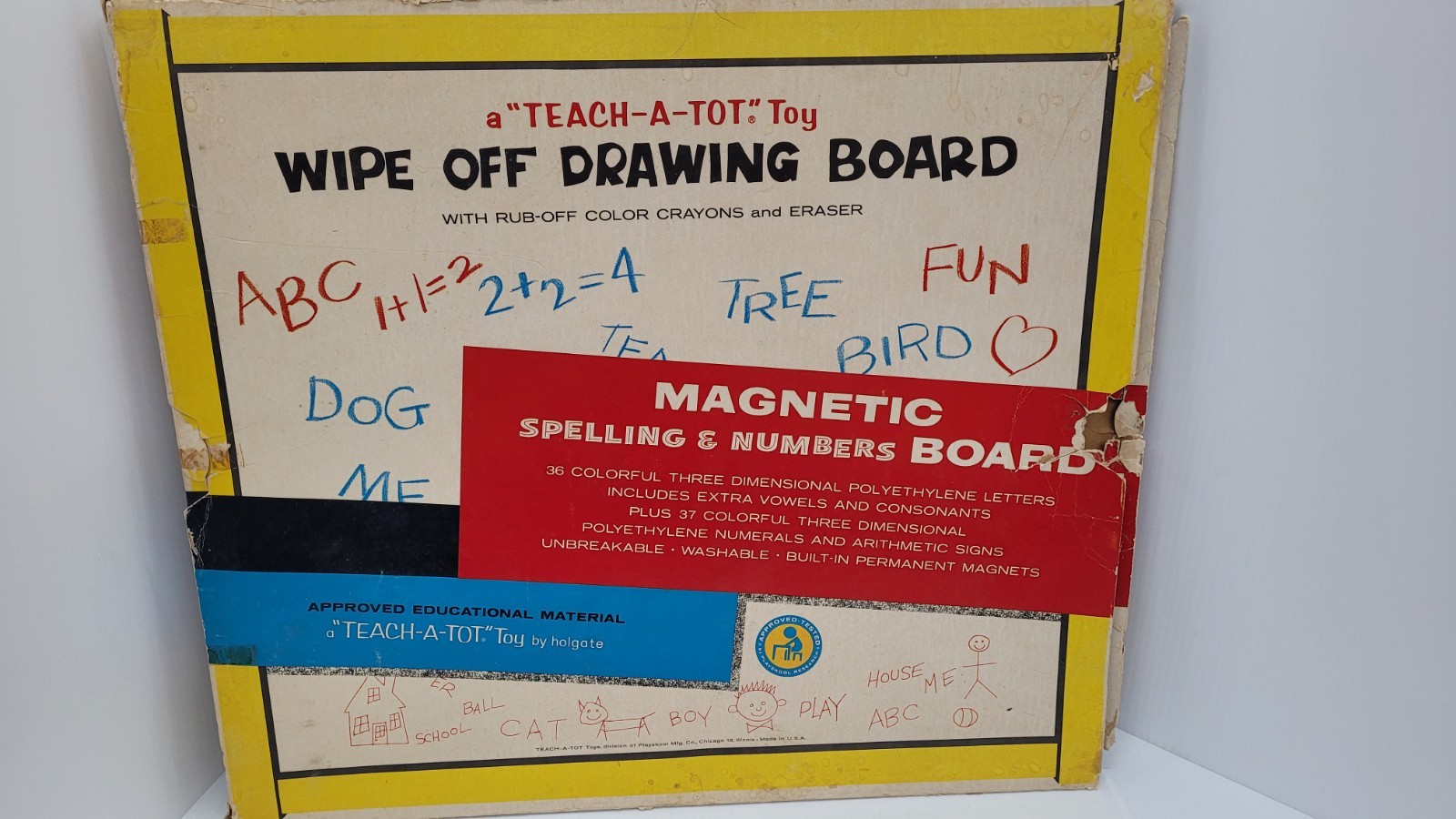 Vintage Playskool Teach-A-Tot Magnetic Spelling Number Drawing Board W/ Box