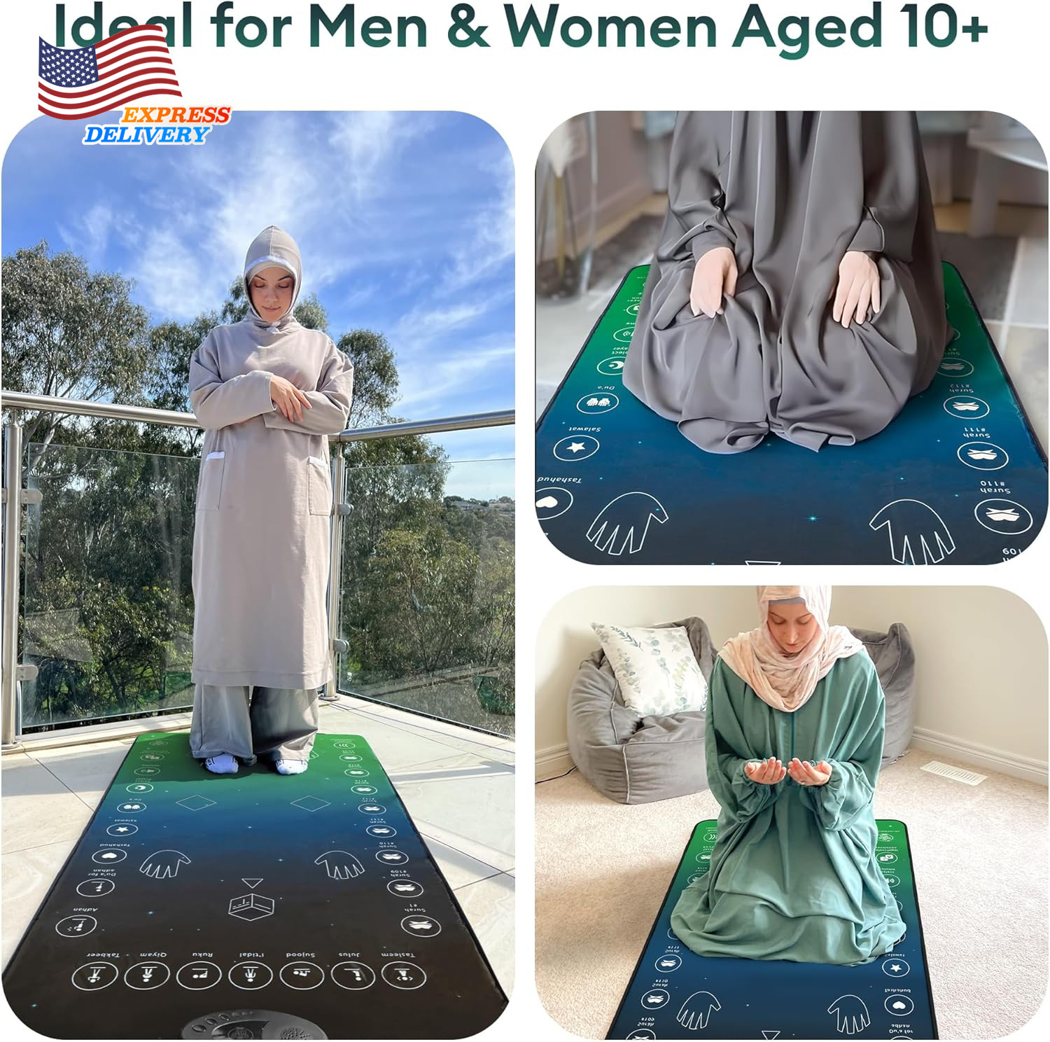 Salah Mat Interactive Prayer Mat & Reverts Learning Surahs Salah Duas & More