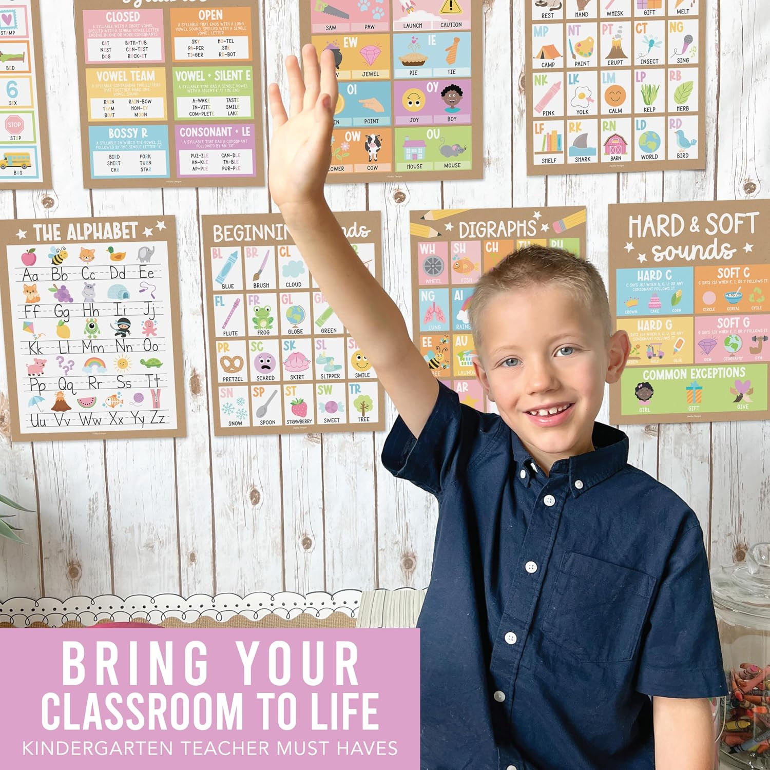 Phonics Posters for Classroom Must Haves – 9 Sound Wall for Kindergarten & Eleme