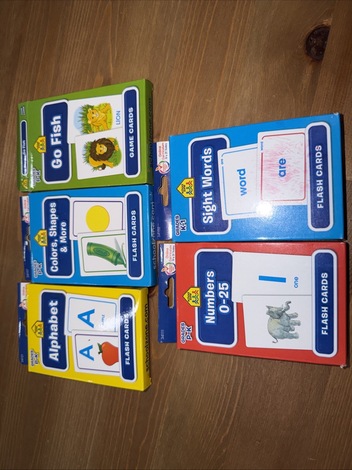 School Zone Flash Cards, Alphabet, Color,shapes, Go Fish, Sight Words, Numbers