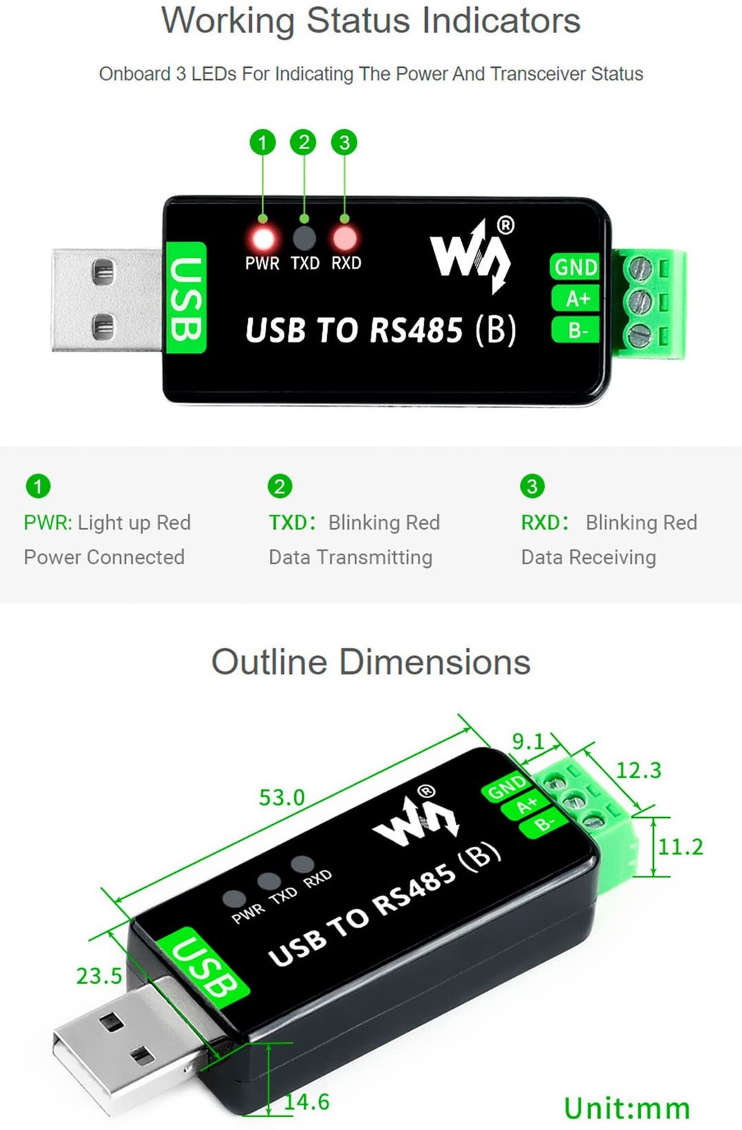 Industrial USB to RS485 Bidirectional Converter Onboard CH343G Chip, Multi-Pr…