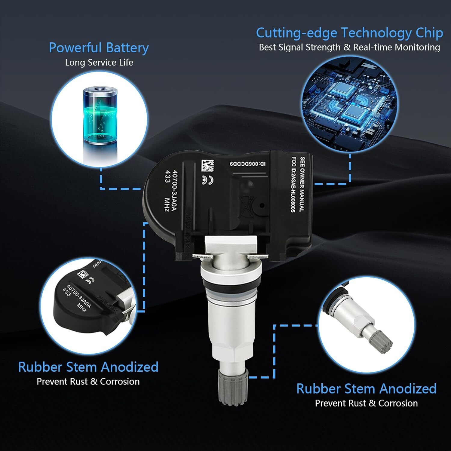 TPMS Sensor 433MHz Compatible for Infiniti Nissan Tire Pressure Monitoring