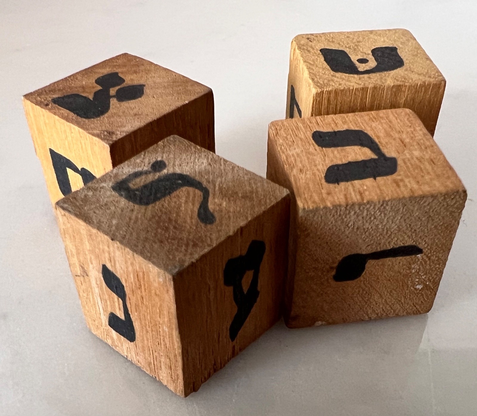 Four Vintage Hebrew Alef-Bet Wooden Blocks – for educational, game or craft use