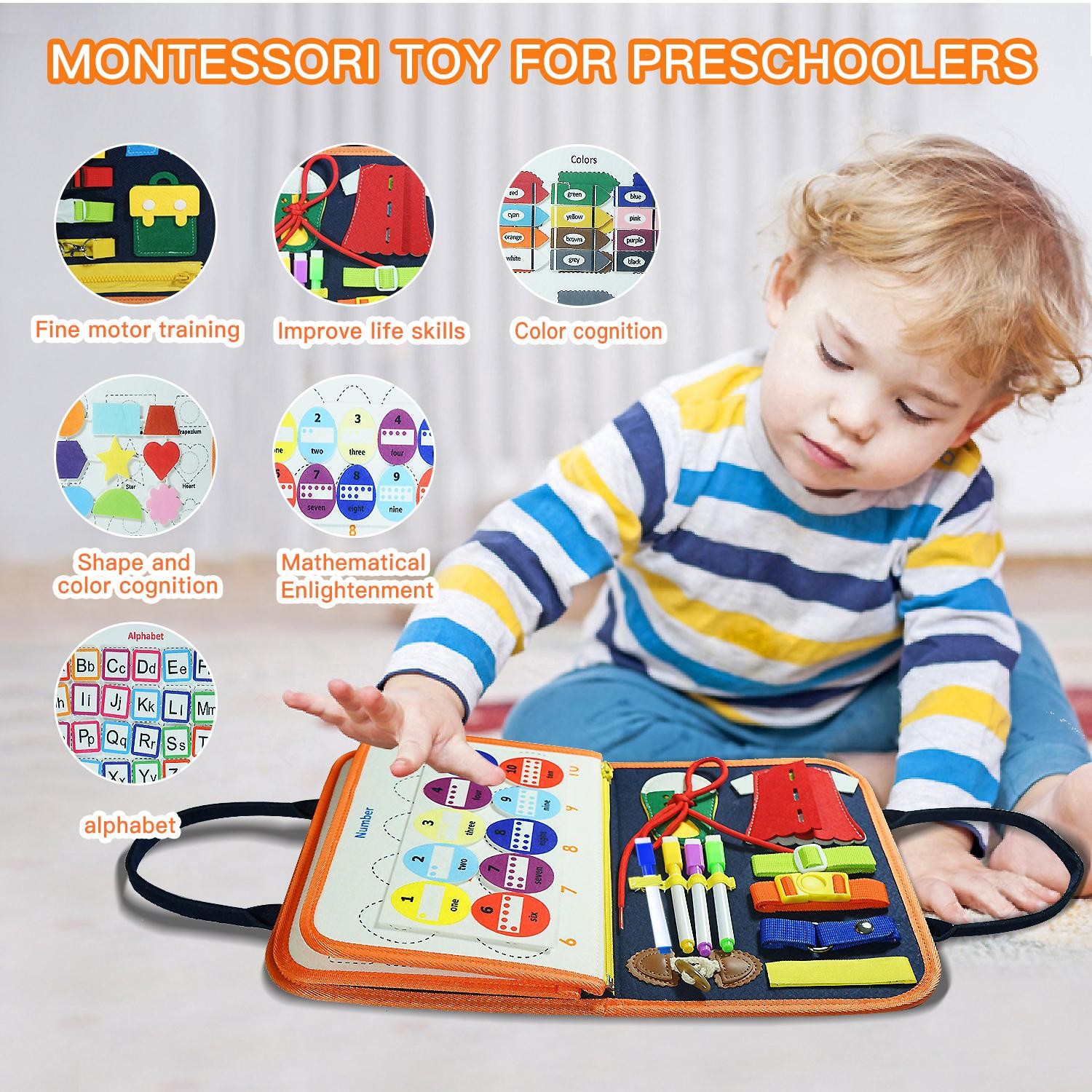 Busy Board Montessori Toy Ages 3-6 Sensory Play Fine Motor Skills Learning