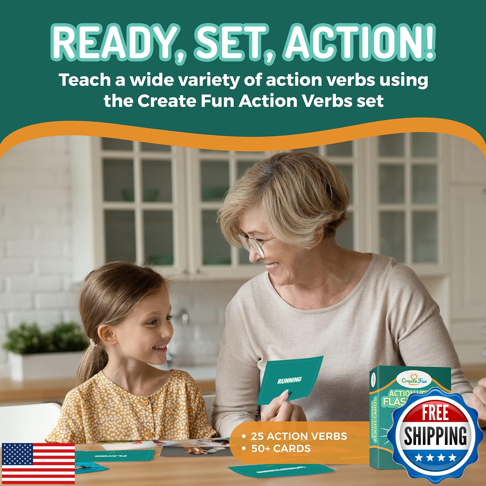 50 Action Verbs Flash Cards – Vocabulary Builder for Speech Therapy, ESL and