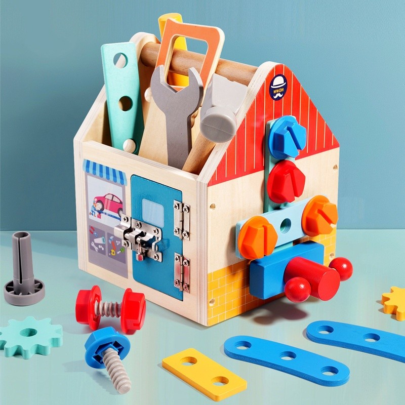 Wooden Montessori Busy Board Nut Toolbox Educational Toy For Kids