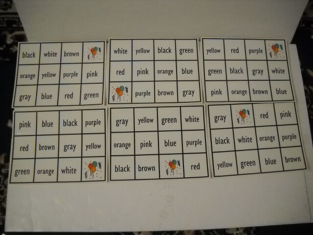 Color Word Sight Word Bingo 17 Piece Set Laminated 6 Boards & 11 Cards Very Nice