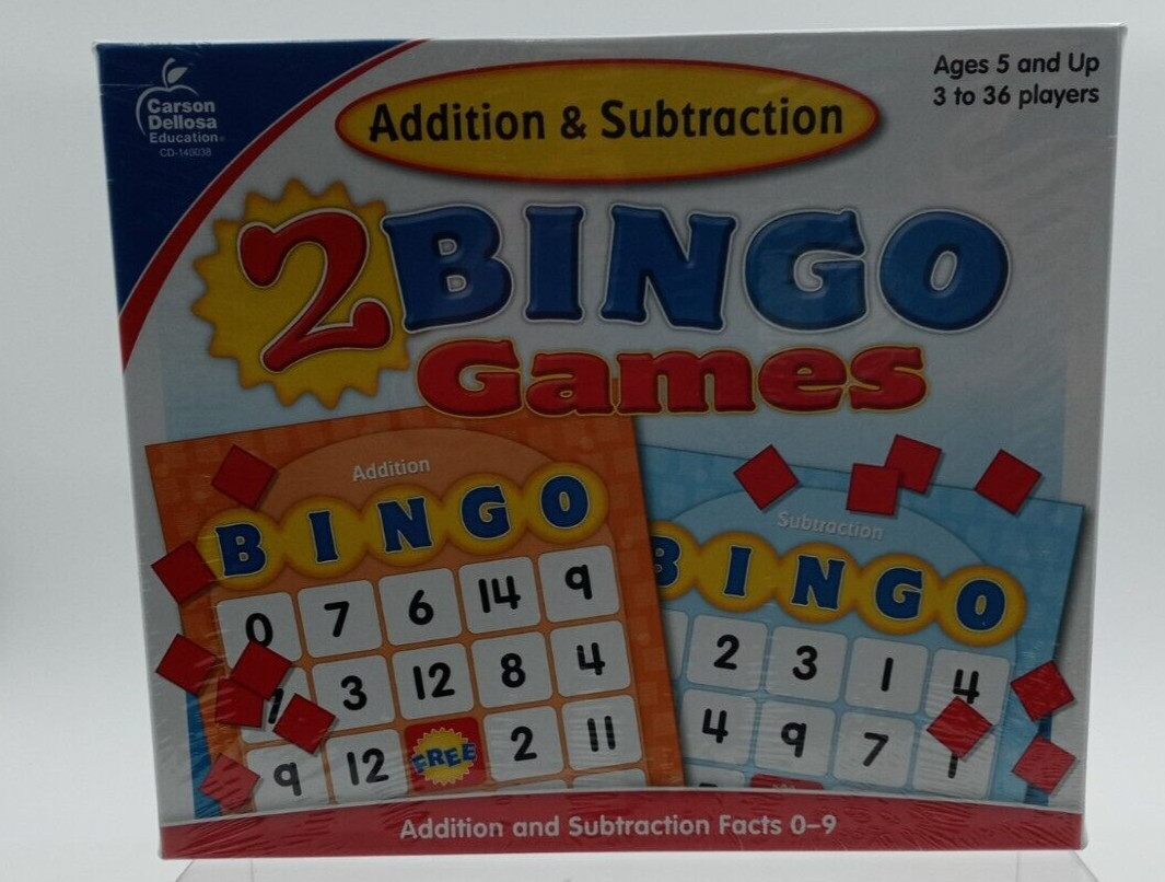 Educational Addition & Subtraction Bingo Board Game, Grade K-2 – 3 to 36 Players