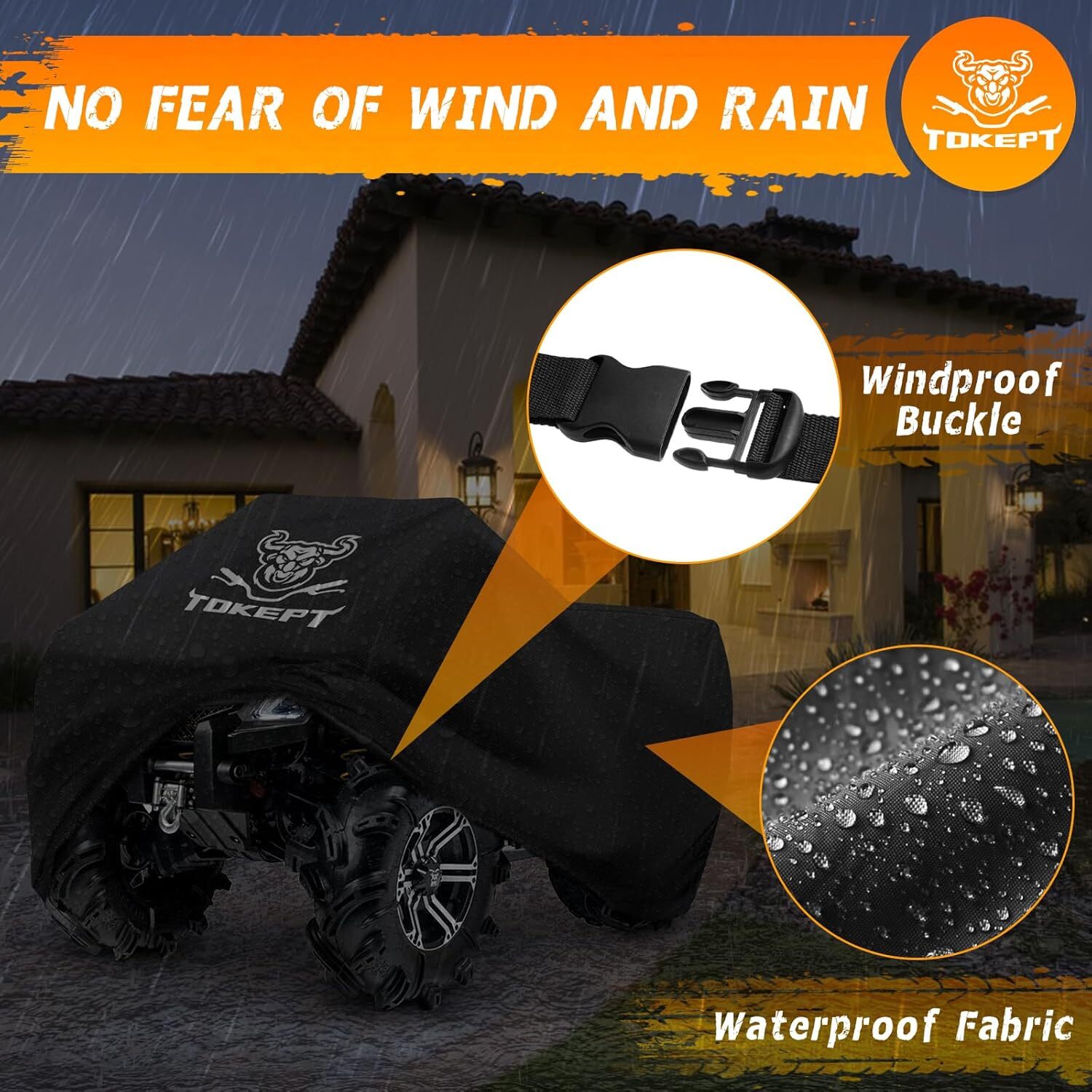 ATV Cover, Heavy Duty Black Waterproof Oxford Fabric Protective 4 Wheeler Quad