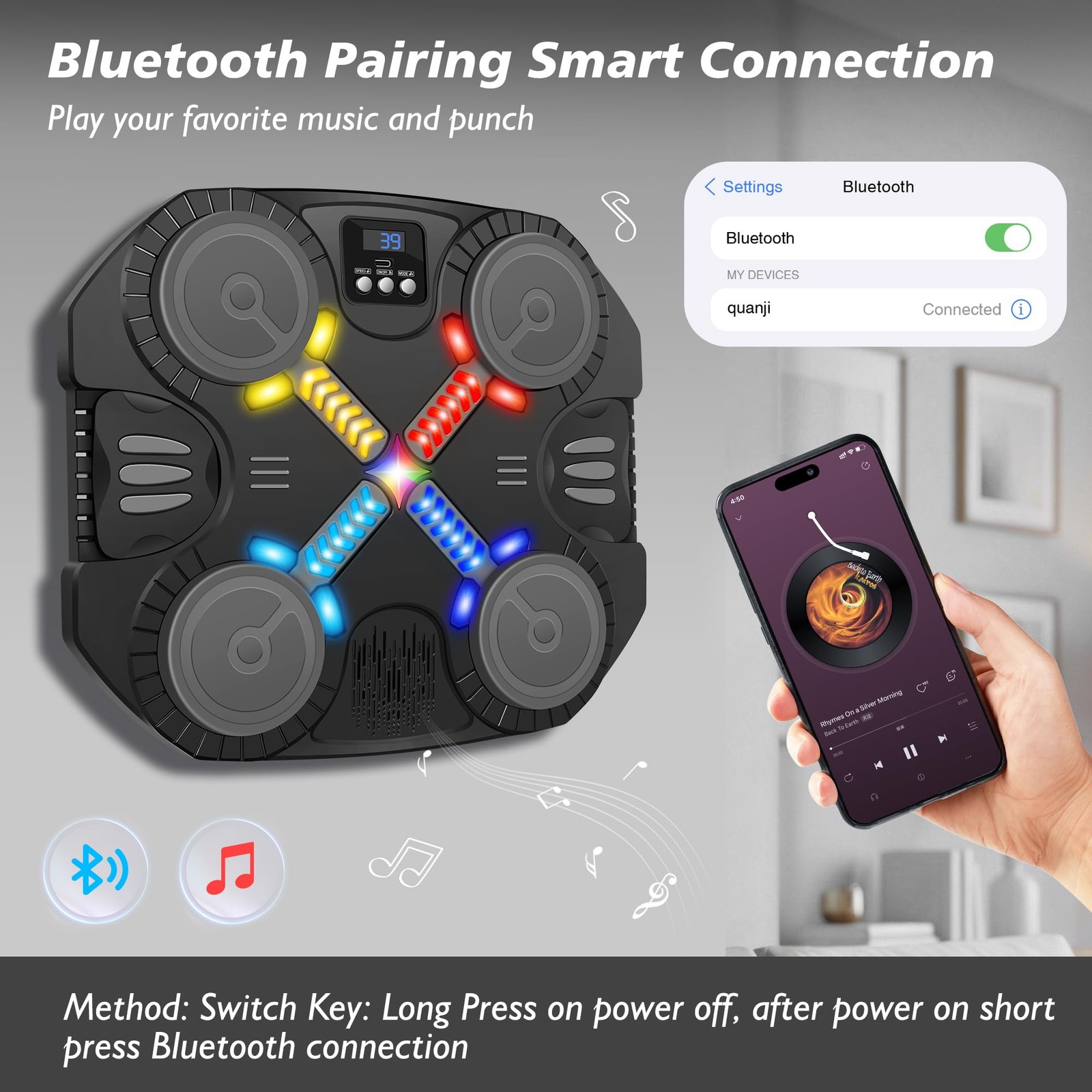 Music Boxing Machine Sport Toys for Kids,Wall Mounted Medium, Black S