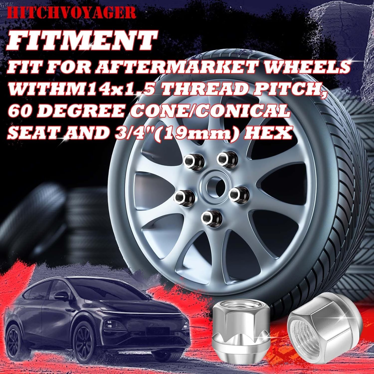 M14 x 1.5 Galvanized Lug Nuts 24PCS 3/4″ Hex 60 Degree Conical Seat Lug Nuts