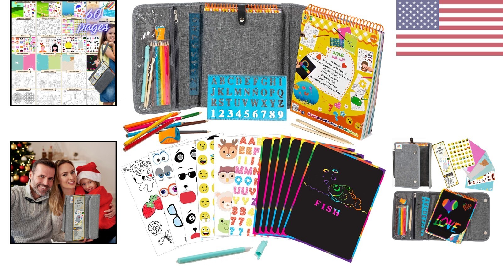 Creative Activity Book & Craft Set – 60 Pages, Coloring Pencils, Numbers Stencil
