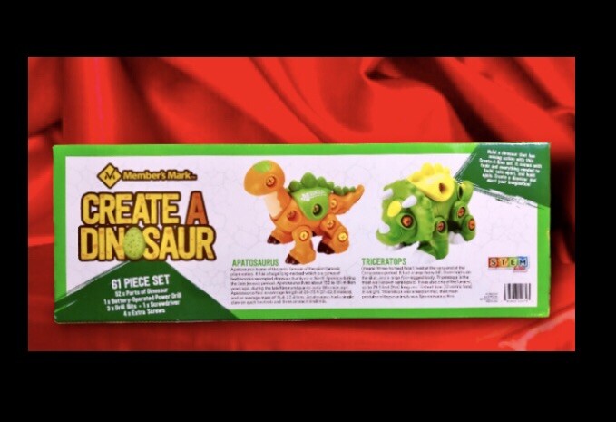 61pc STEM Create A Dinosaur,w Power Drill:Long Neck,triceratops,DIS’/ASSEMBLE
