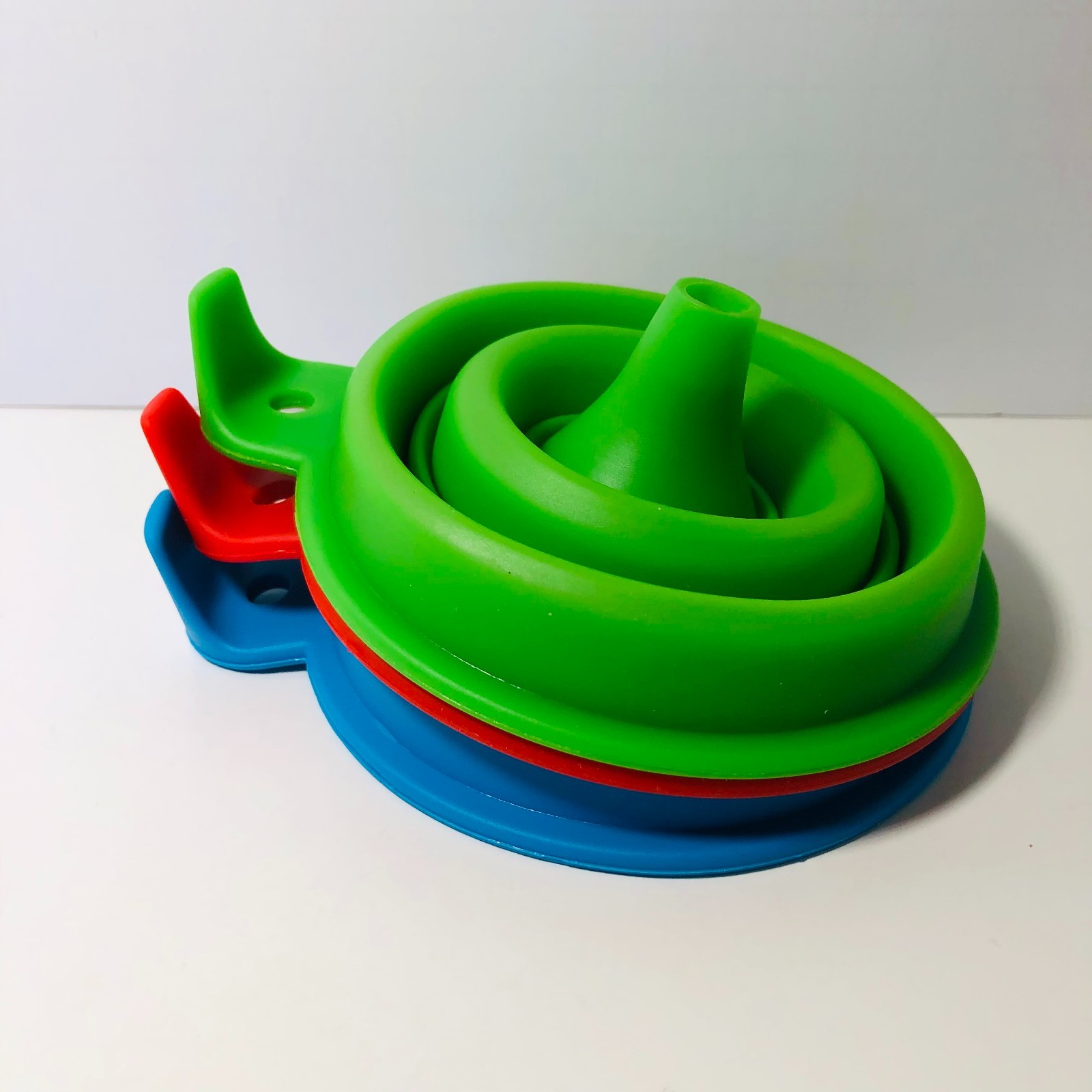 Funnels (3) Fold & Stack & Hook Silicone Toy PreK Water Play Camp Kitchen Fun