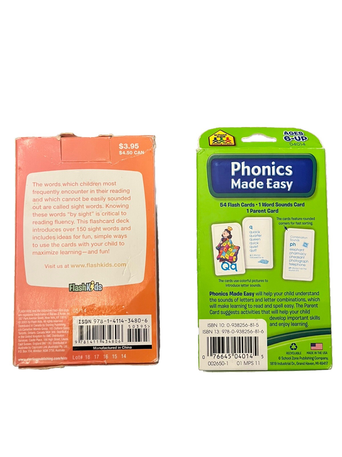 Lot Of 2 SZ Phonics Made Easy And Grade 1 Site Word Flash Cards Ages: 6-UP
