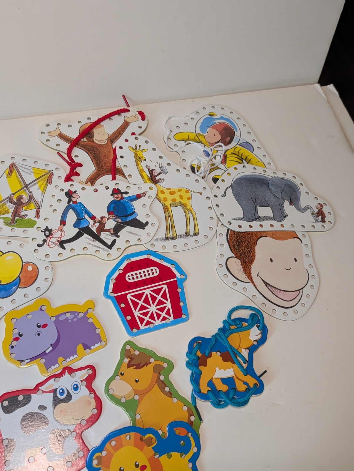 Lacing Card Set Curious George & Farm Animals Set Of 16 Kids Developmental Toy