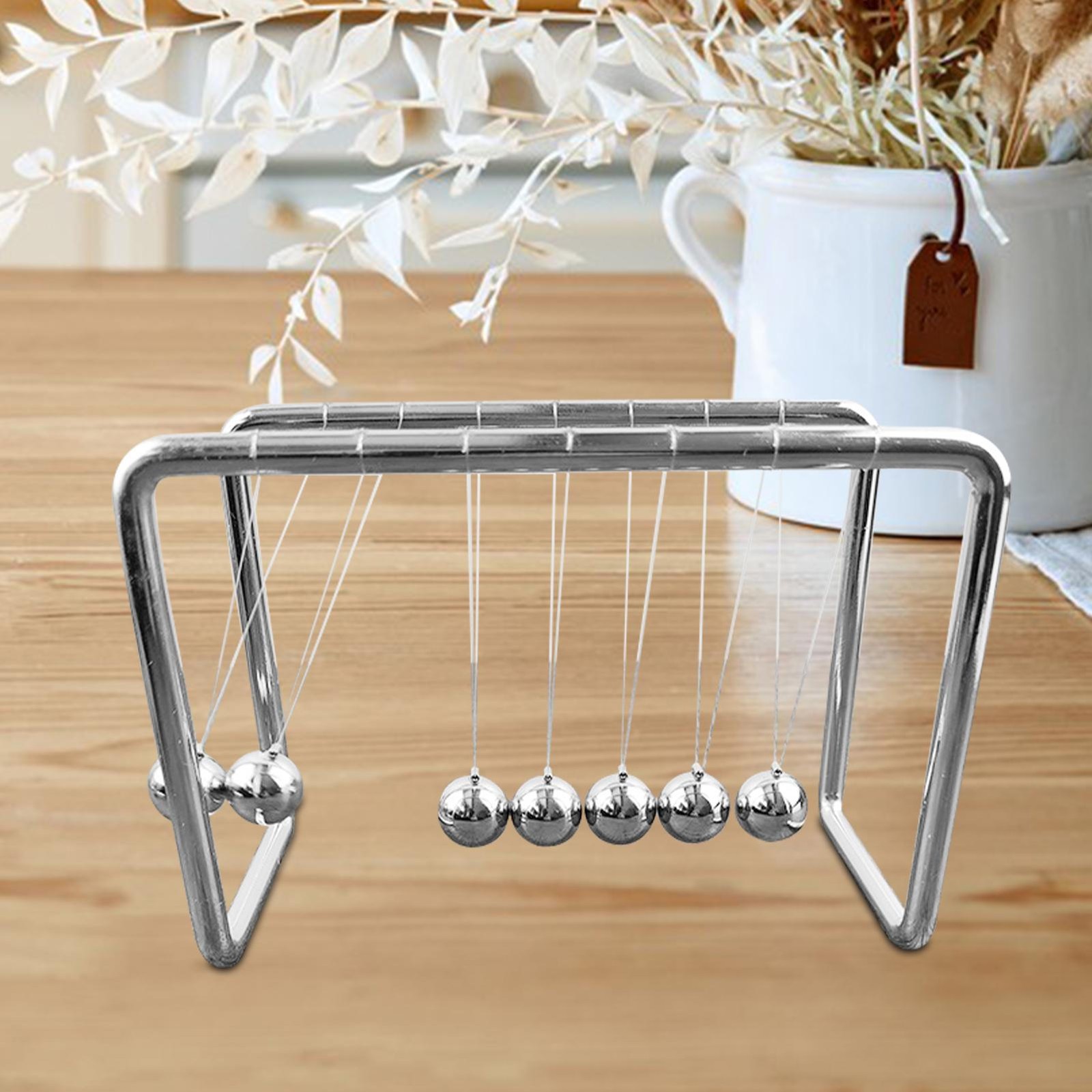 Grey Newtons Cradle Steel Balance Balls Physics Science Pendulum Desk Accessory