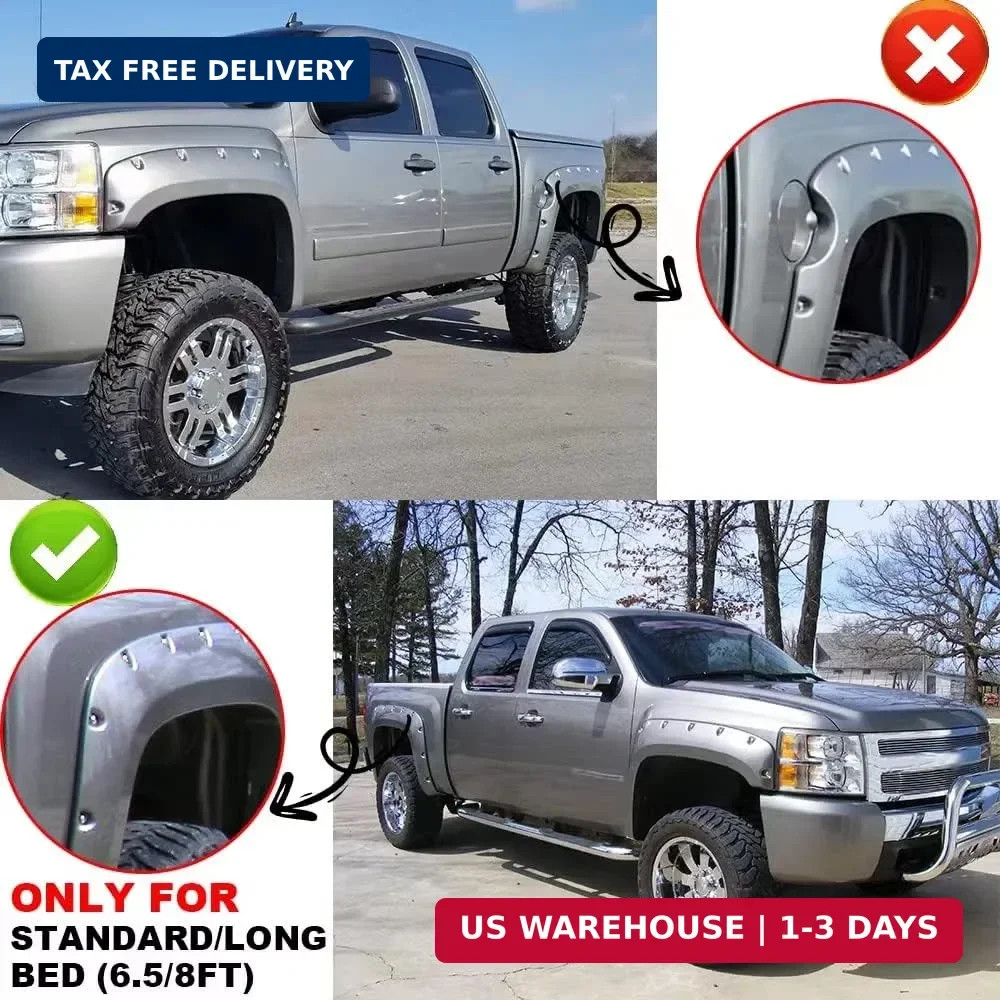 PIT66 Fender Flares, Fit 2007-2013 Chevy Silverado 1500, Fit 2007-2013 Silverado