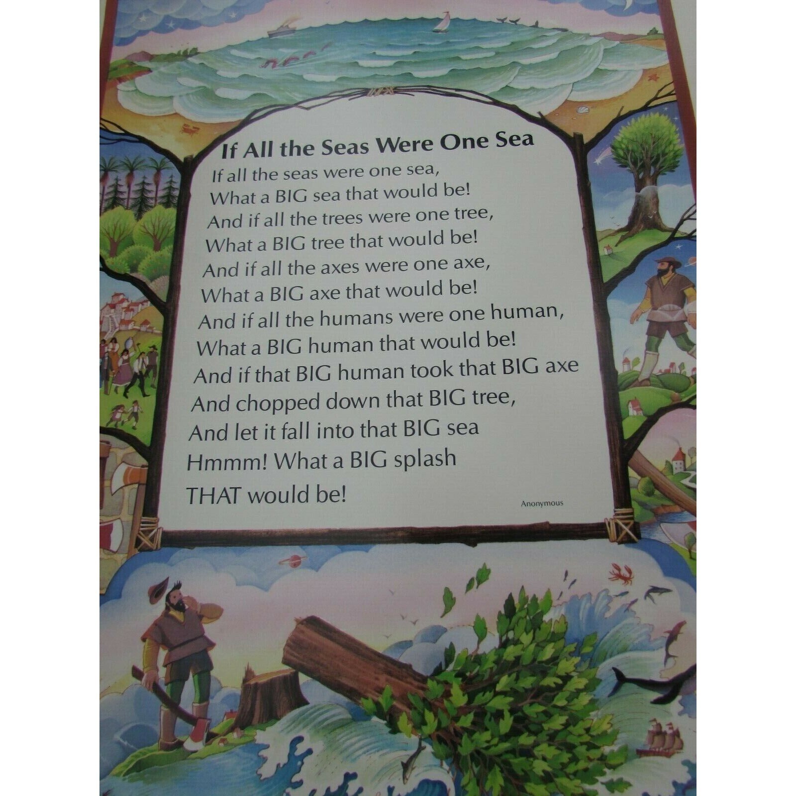 If All the Seas Were One Sea Grade School Poster 30249 Poetry VNTG