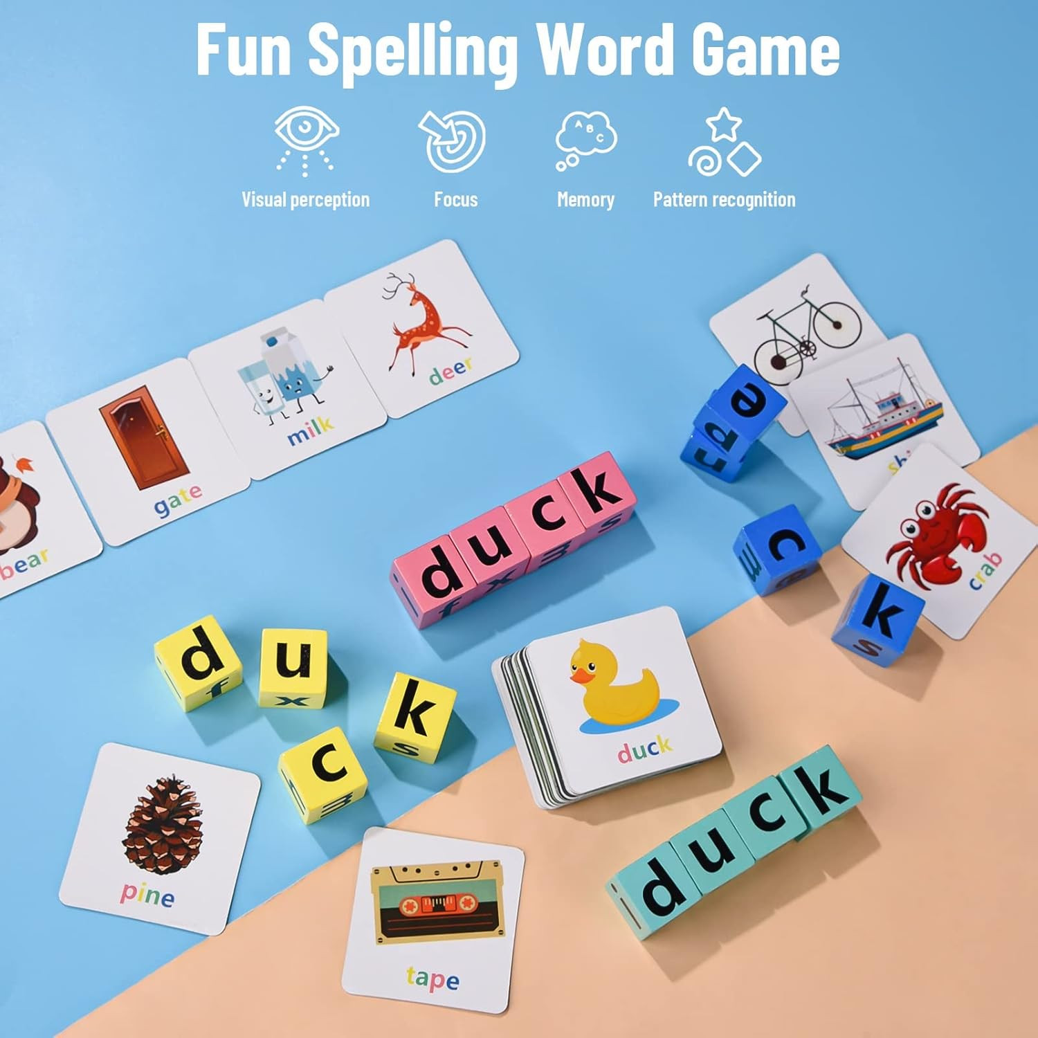 Wooden Blocks Spelling Game, Wooden Alphabet Puzzles Blocks, Matching Letter Gam