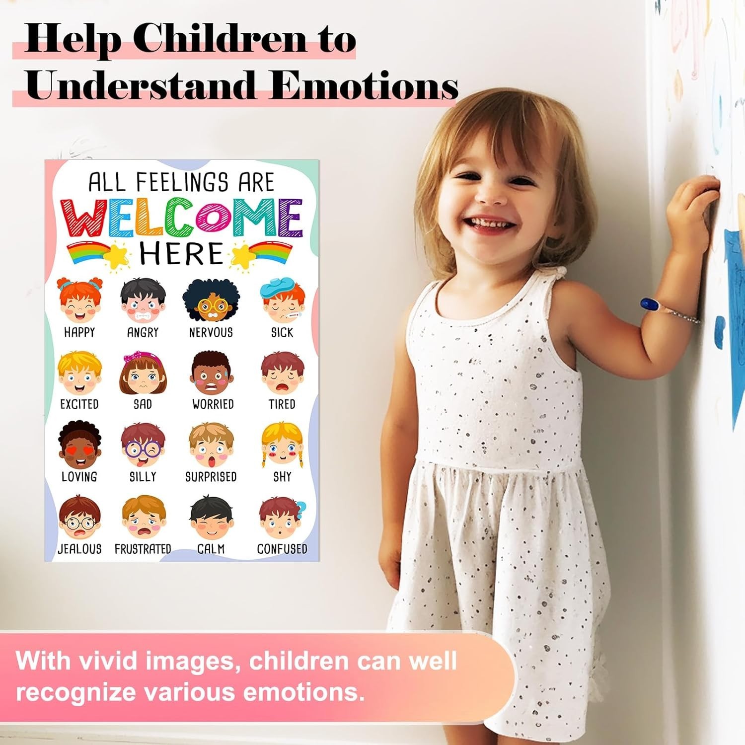 Colorful Feelings Poster for Classroom Decor – 11.2×16.5 Inch Kids Learning