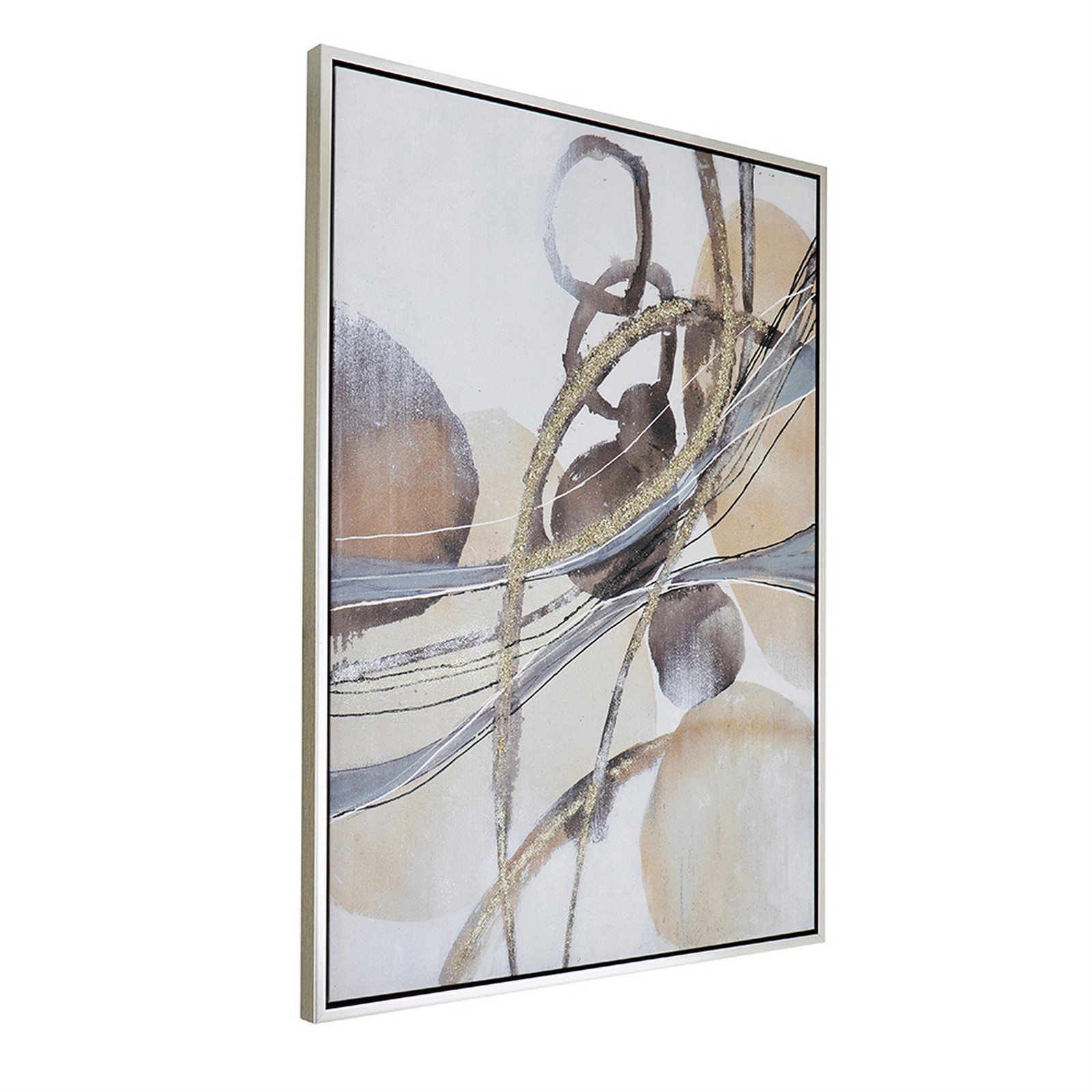 Benjara Bny 35 x 47 Abstract Wall Art Print – Brown/Silver