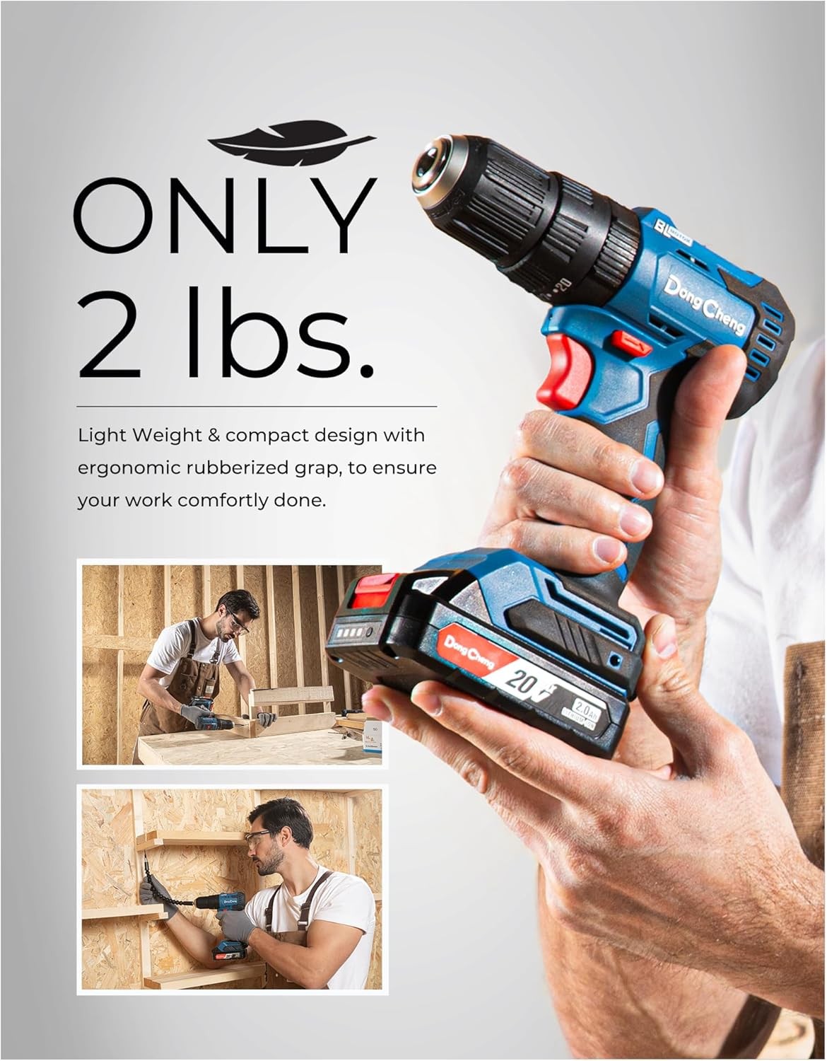 Dong Cheng 20V Brushless Heavy-duty Impact Drill, 443 in-lbs, 27000 IPM
