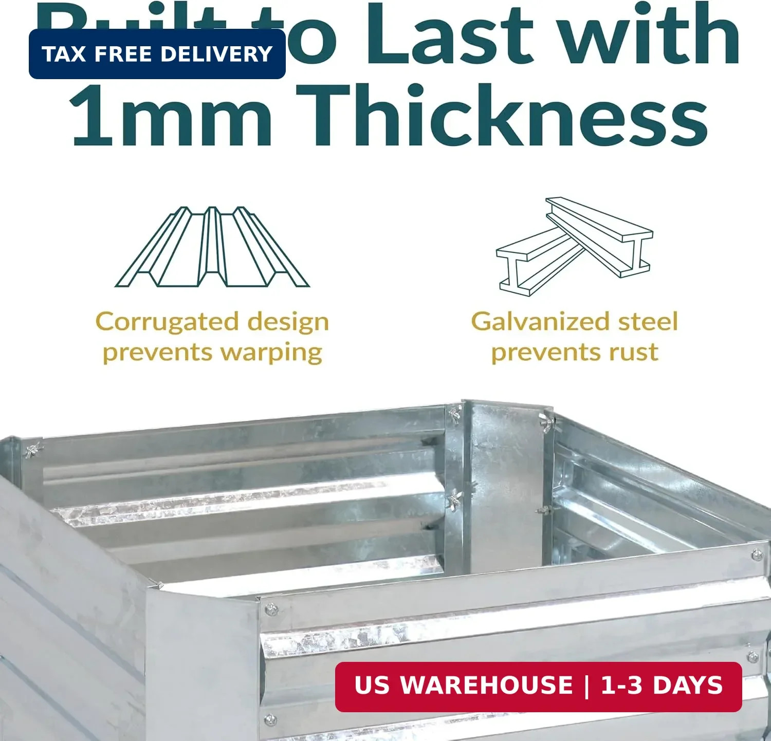 Sunnydaze Galvanized Raised Garden Bed Kit – 2x2x1 ft Outdoor Raised Garden Bed