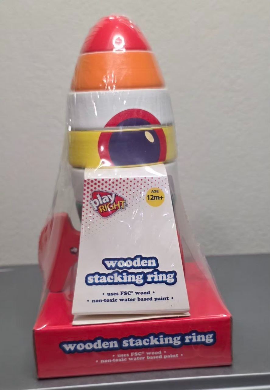 Wooden Stacking Rings Spaceship Toy for 12mos+, Wood Sensory Tower