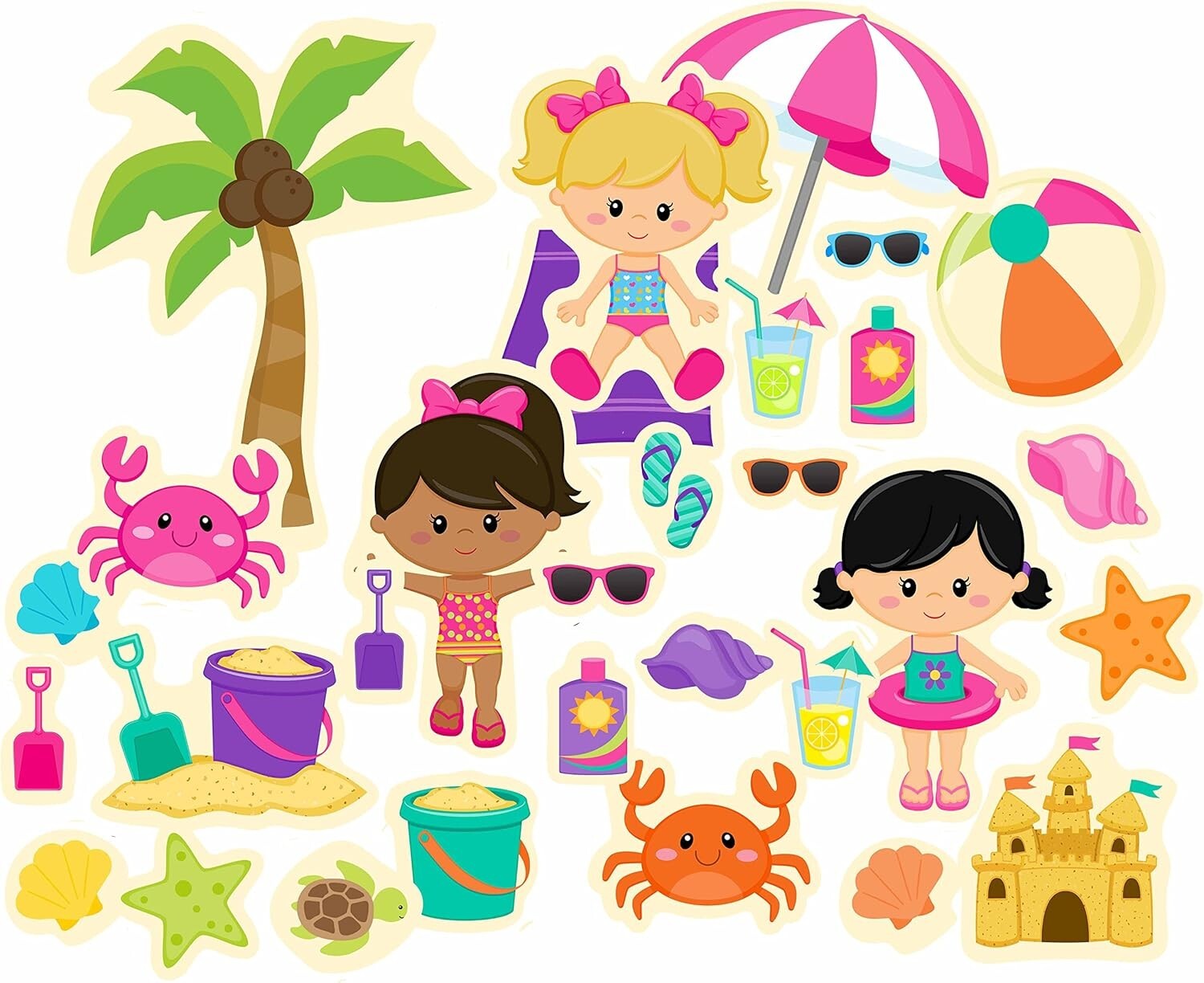 Girls Beach Day Felt Figures for Flannel Boards Play Story Time Interactive Kids