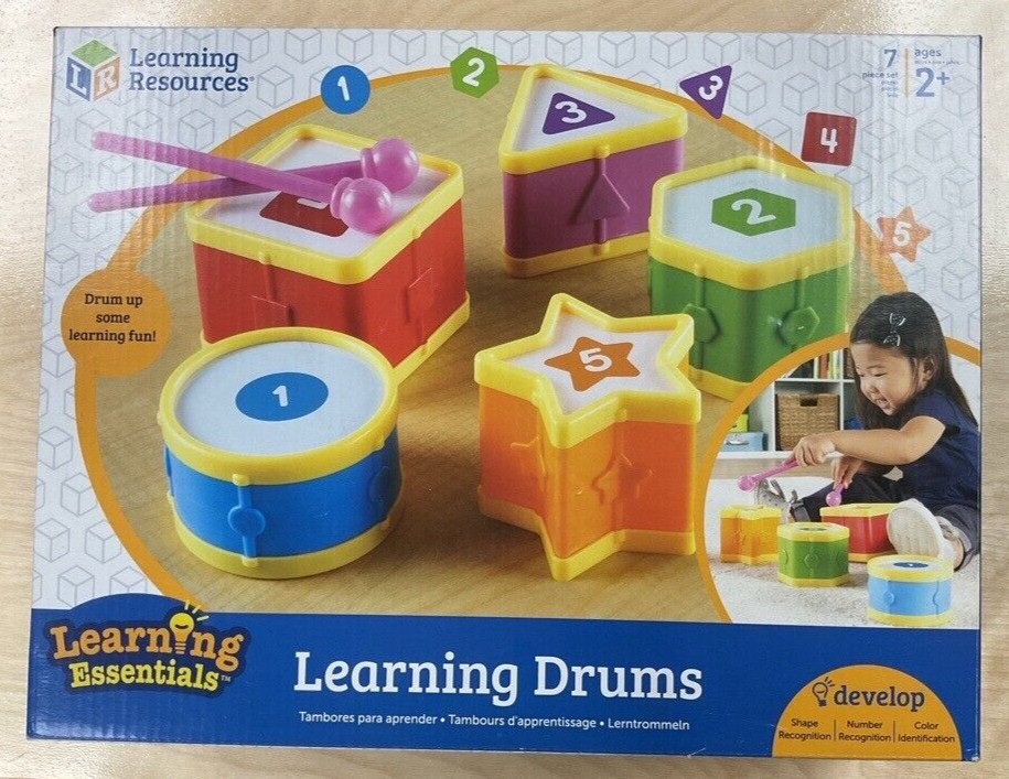Learning Resources Brightly Colored Learning Drums, Number and Shapes, Set of 5,