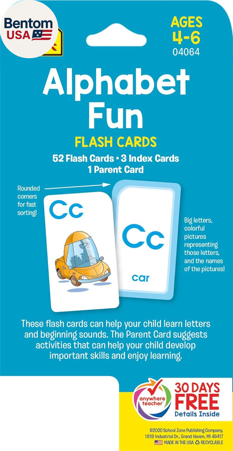 School Zone Alphabet Fun Flash Cards: 56 Cards, Preschool, Kindergarten, Abcs, U
