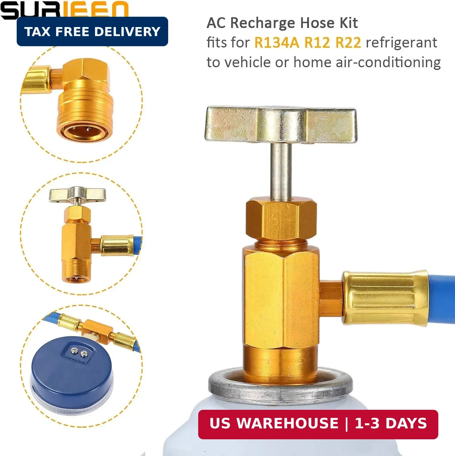 R134A R22 R12 AC Refrigerant Recharge Hose Kit | AC Recharge Hose with R134A Pie