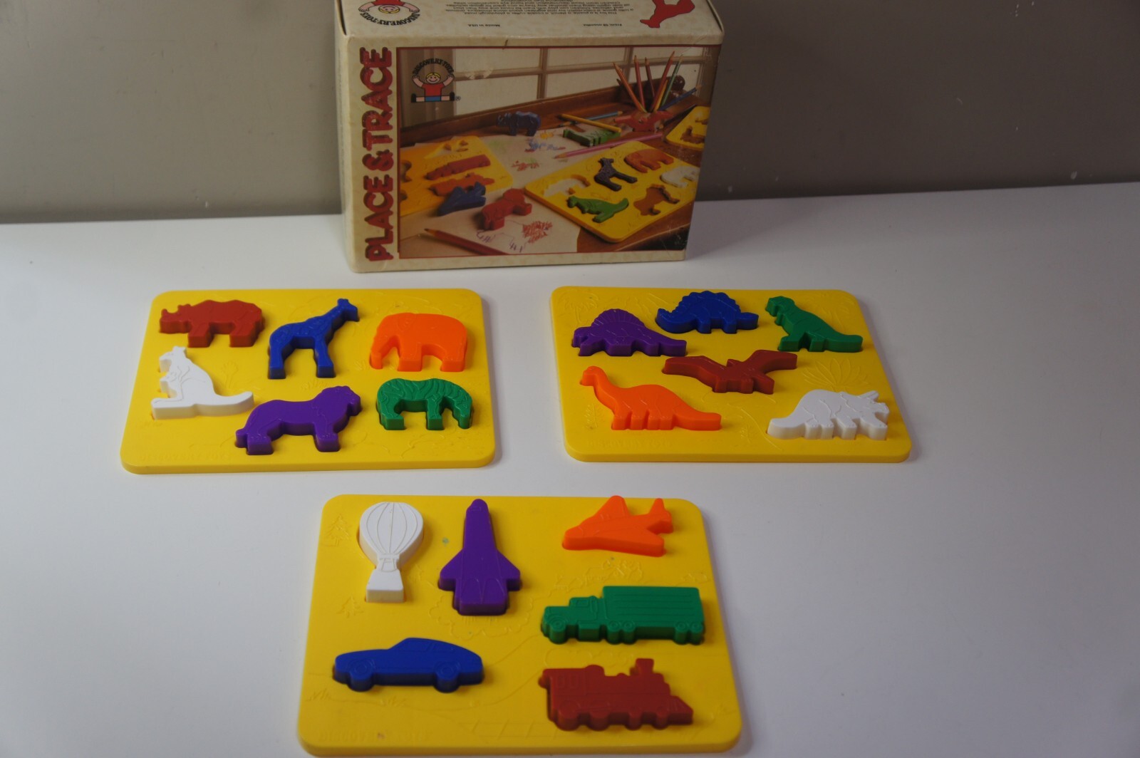 VTG Discovery Toys Place and Trace Puzzle Stencil Complete with Box Made In USA
