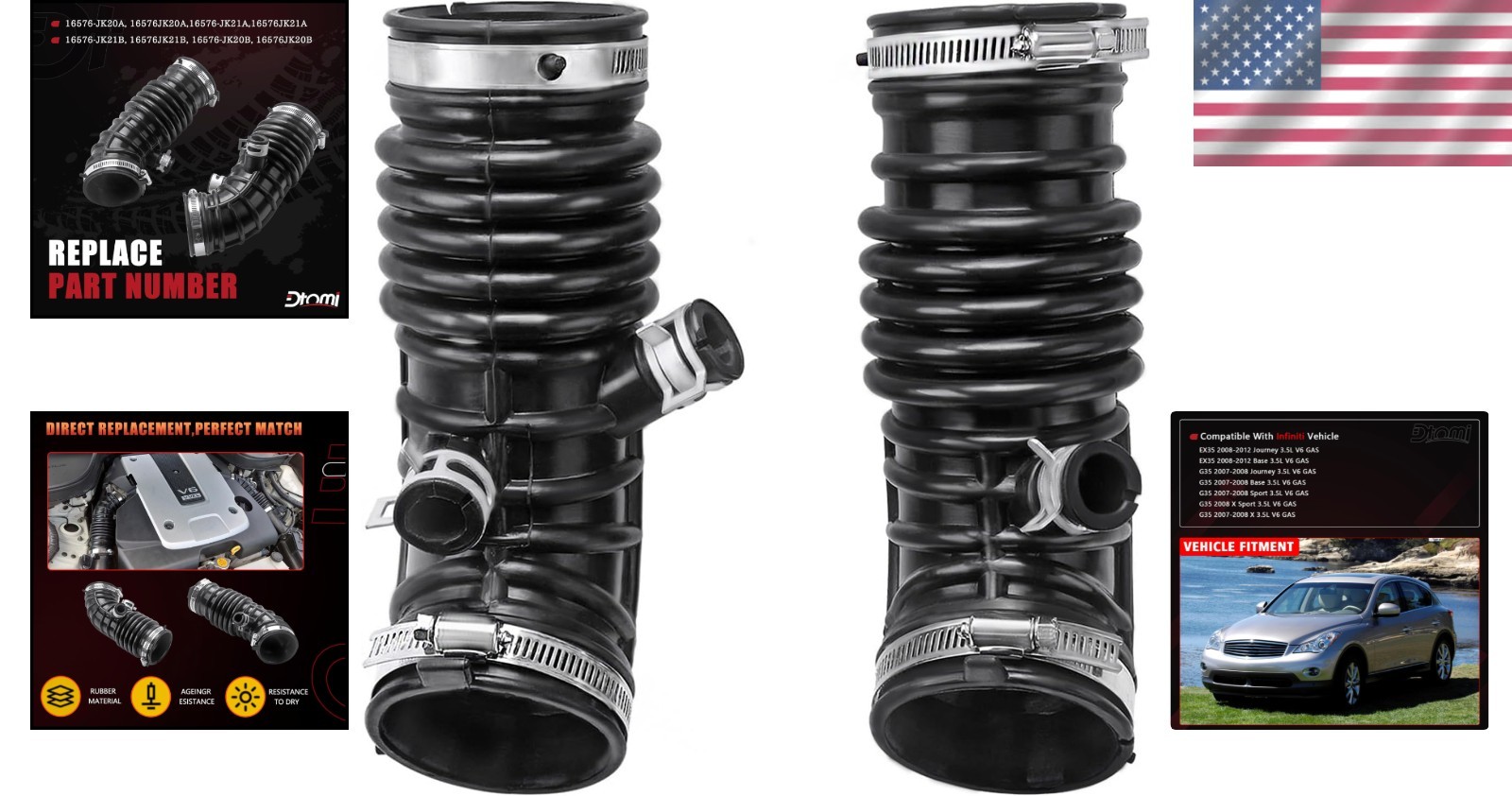 Engine Air Intake Hose Tube, Left and Right Side With Infiniti Vehicle EX35 2…