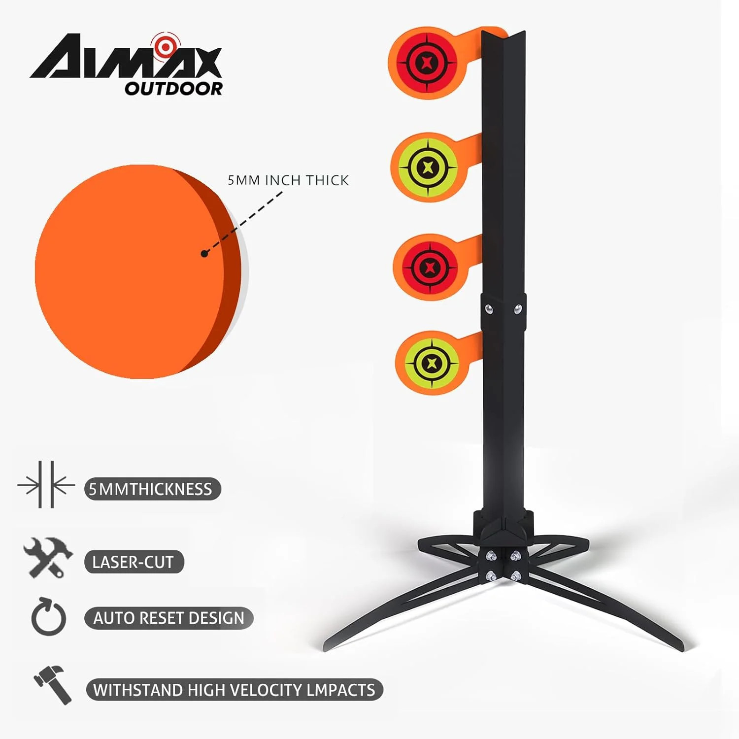 AR500 Dueling Tree Target Kit, 4-Piece 1/4″ Thickness Steel Paddles for .22 Rimf
