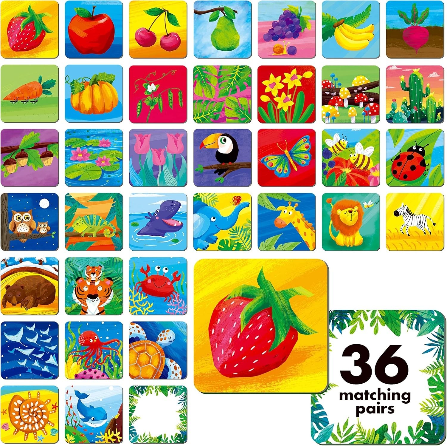 Customizable 72 PCS Matching Cards – Fun Nature Theme Game for Preschoolers