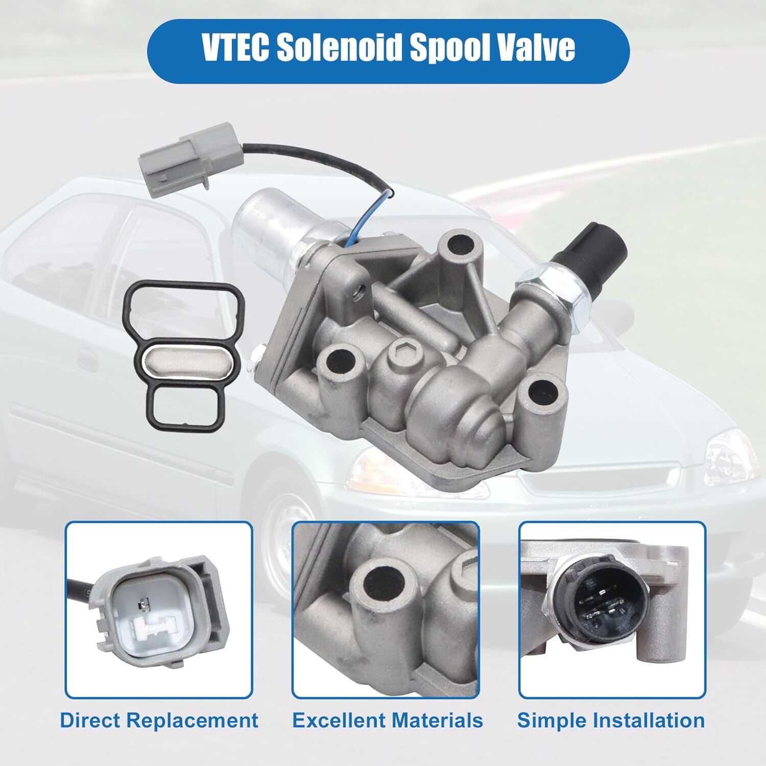 XQSMWF VTEC Solenoid Spool Valve With Gasket Compatible with Honda Civic 1.7L