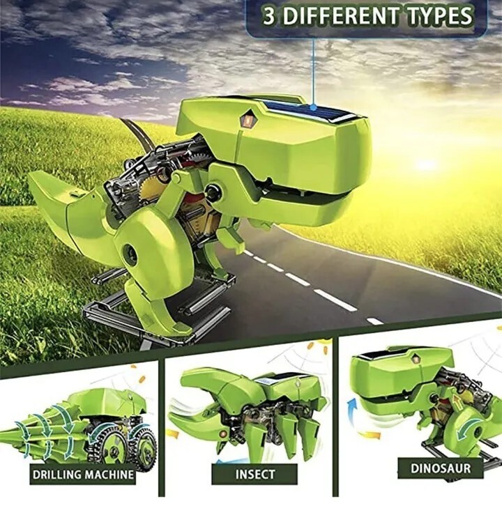 T4 Transforming Solar Powered Multi-Robot, Dinosaur, Drilling Machine, Insect