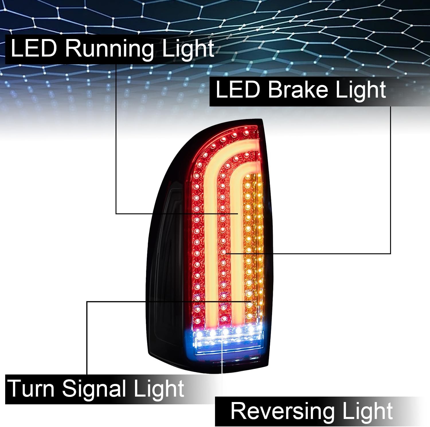 LED Tail Light Compatible with 2005-2015 Toyota Tacoma Taillight Assembly Lamp R