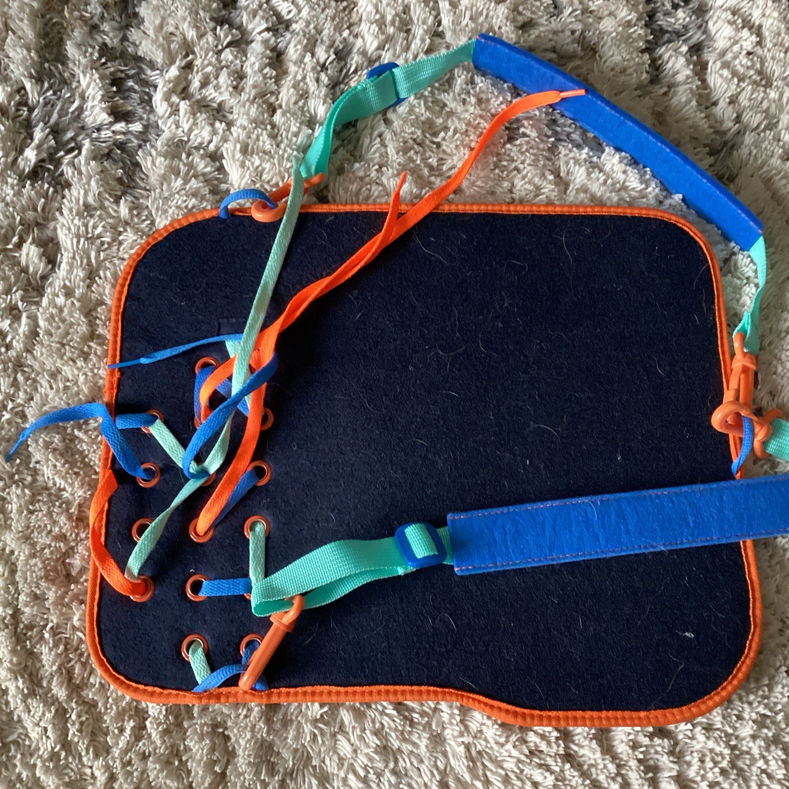 Montessori Toddler Busy Board Learning Backpack W/ Buckles Zippers Snaps Shapes
