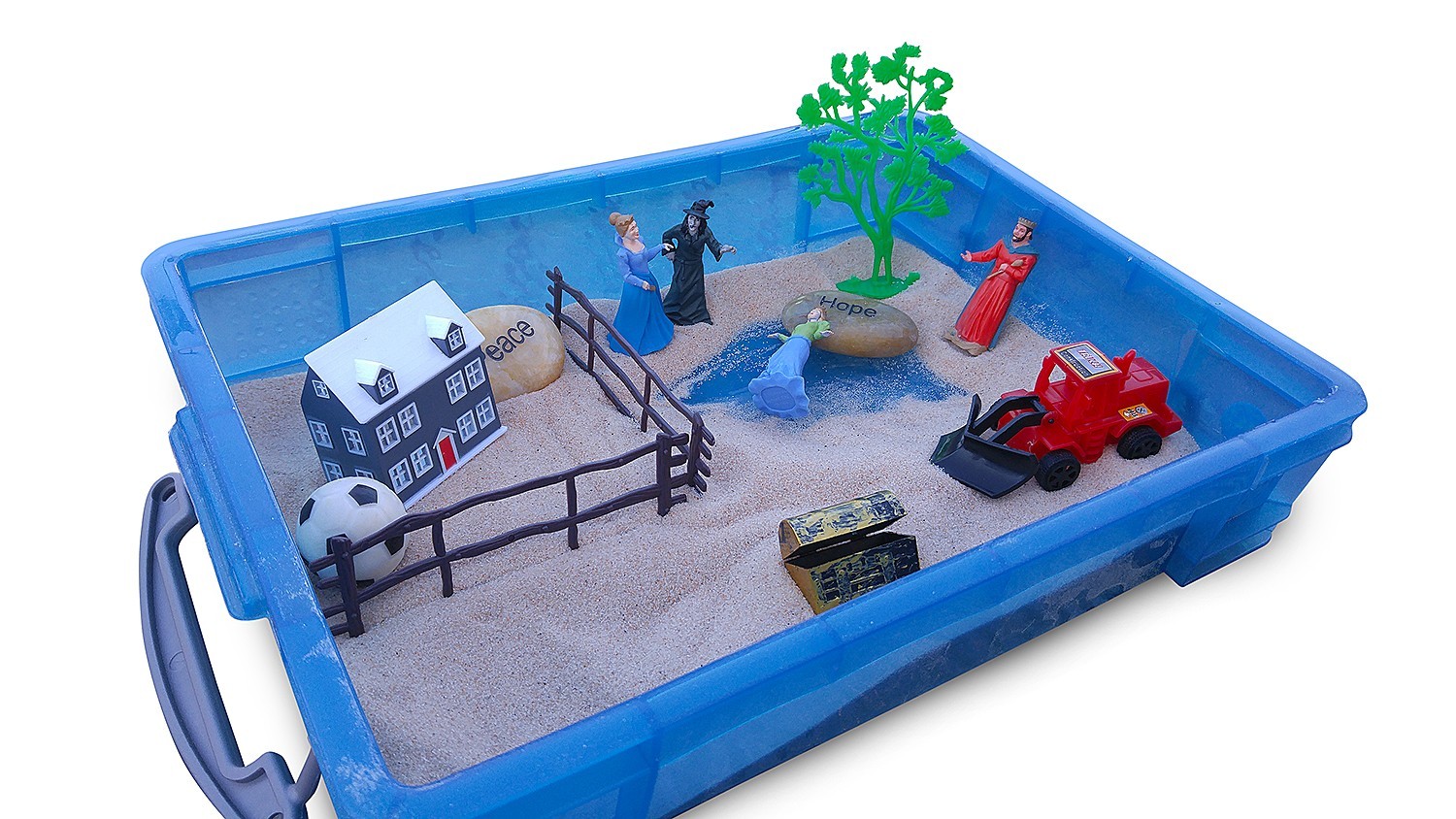 Sandtray therapy set, high quality sandtray, sand and deluxe set of miniatures