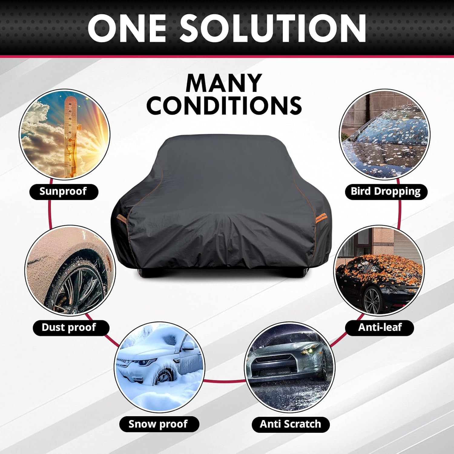 6-Layer XL Sedan Car Cover Waterproof UV for Cars up to 225 Inch C7 Size