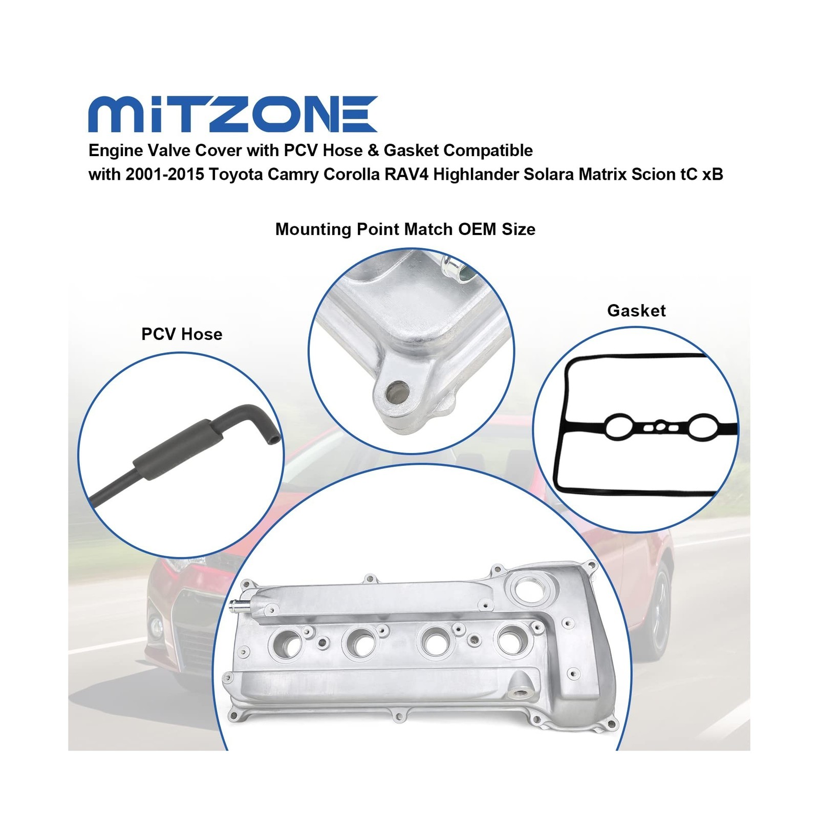 MITZONE Engine Valve Cover with PCV Hose & Gasket Compatible with 2001-2015 T…
