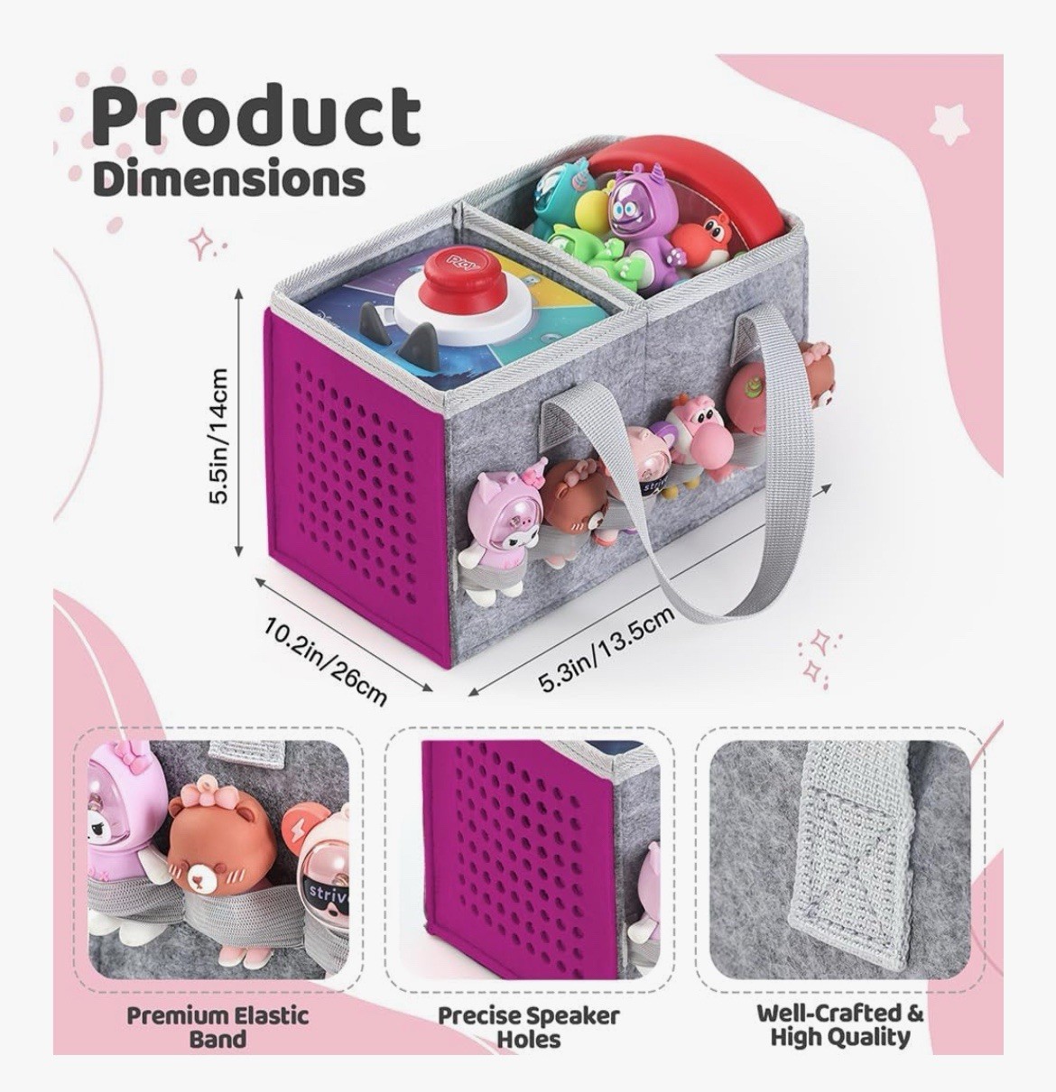 Carrying Bag for TonieBox starter set Toniebox 2 and figurines Gray Purple Felt