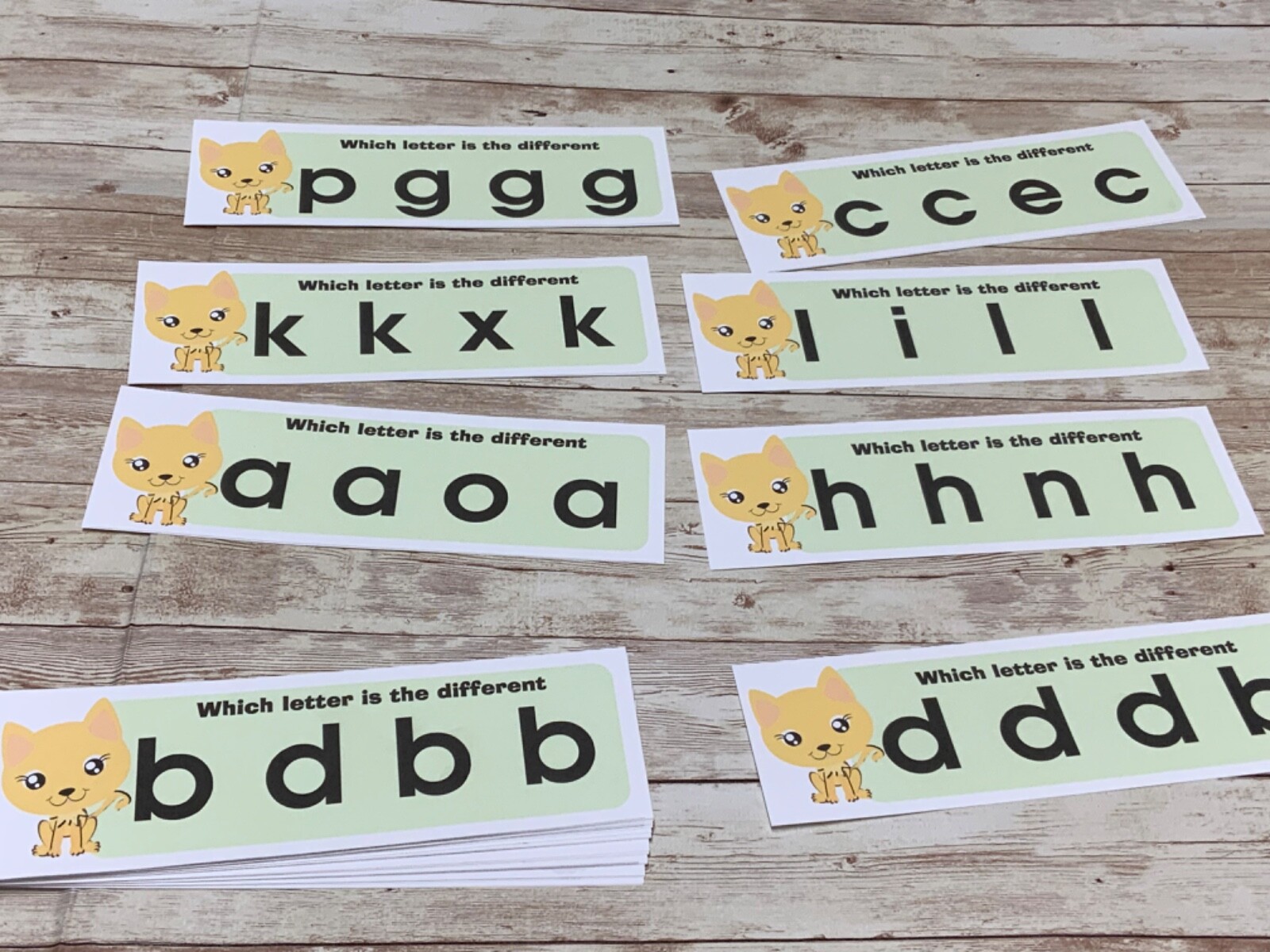Kitty – Learning Centers-Which lowercase Letter is Different- 26 Laminated cards